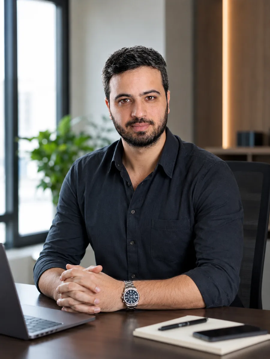 Dr. Hatem Rabeh, MD, MSc Biomedical Engineering, clinical evaluation expert, at his desk in Grenoble